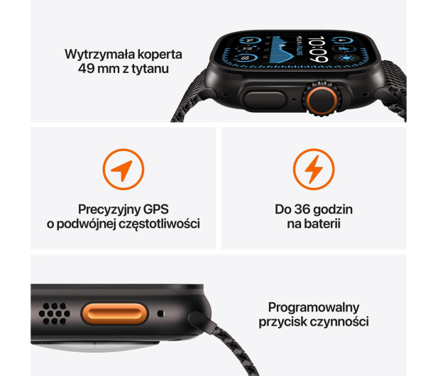APPLE Watch Ultra 2 GPS + Cellular 49mm koperta tytanowa (czarny) + opaska Alpine M (ciemnozielony) - 1278232 - zdjęcie 3
